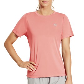 Women's Short Sleeve T-Shirts UPF 50+ Sun Protection Quick Dry Athletic Running Workout Tops Coral L