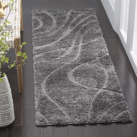 SAFAVIEH Florida Shag Collection Runner Rug - 2'3" x 11', Grey & Grey, Non-Shedding & Easy Care, 1.2-inch Thick Ideal for High Traffic Areas in Living Room, Bedroom (SG471-8080)