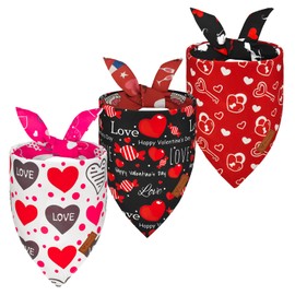 Vehomy 3-Pack Valentine's Day Dog Bandana Reversible Dog Bandanas Love Heart Dog Scarfs Cat Triangular Bibs Pet Valentine Love Bandanas Scarves for Small Medium Large Dogs L