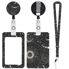 Lanyard with Card Holder, Retractable ID Card Holder, Extendable Reel Sun and Moon Keychain Keyring Lanyard for Teachers, Nurses, Employees and Students