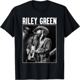 Riley Green Singing Greatest Hits Country Music Art Vintage Solid Cotton Short Sleeve T-ShirtColor: Womens plus-black, Size: 2 XL
