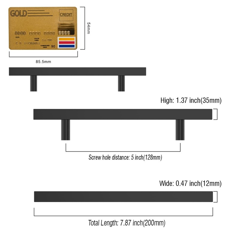 Astrée 10 Pack 128mm Black Kitchen Cabinet Handles Stainless Steel
