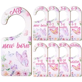CORNER LACE Baby Closet Dividers 8PCS, Butterfly/Floral Theme Wooden Double-Sided Clothes Size Hanger Organizer from Newborn to Toddler for Nursery Decor Baby Shower Birthday Gift