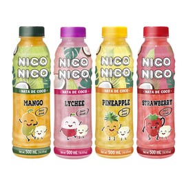 NICONICO COCONUT GEL JUICE DRINK-VARIETY PACK [16.9 fl oz, Pack of 12 (3 bottle of each Mango/Lychee/Strawberry/Pineapple)] Refreshing 30% Fruit Juice Drink with Coconut Gel