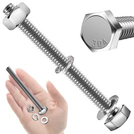 Mywish (10 Sets) 1/4-20x3 Hex Head Assorted Screws Nuts and Bolts with Flat & Lock Washers, 304 Stainless Steel 18-8, Fully Threaded, 1/4 Bolt Metric Bolt Assortment