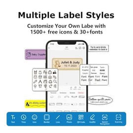 D110 Impresora de Etiquetas Portátil Bluetooth, Mini Etiquetadora Térmica sin Tinta, Máquina Adhesiva con Cortador de Papel, para Hogar Oficina Escuel