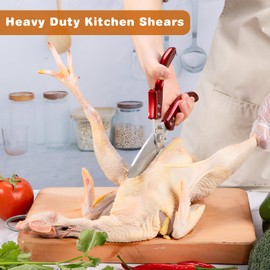 Kitchen Scissors for food Kitchen Shears - Stainless Steel Poultry Shears Heavy Duty for Meat Bones Seafood, All Purpose Food Scissors, Detachable Blades, Ergonomic Handle, Dishwasher Safe, Red