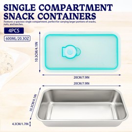 Sekonow 4 Pack Stainless Steel Snack Containers, Reusable Snack Pack Containers with Lids, Food Storage Box for Meal Prep Fruit Salad Lunch Travel, 1 Compartment