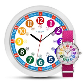 Cander Berlin MNU 1030 Children's Wall Clock and MNA 1030 M Wrist Watch Children's Watch Children's Watch Learning Clock Girls