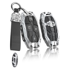 HERKIOCIO for Hyundai Key fob Cover,Heavy Car Key Case Protector Compatible with 2023 2024 2025 Hyundai Ioniq 6 Grandeur GN7 KONA Elanrtra Sonata Tucson Smart Key (7 buttton-silver)