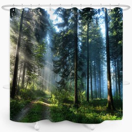 ZXMBF Trees Forest Sunlight Shower Curtain Straight Tall Trees Sunshine Attractive Nature Landscape Waterproof Fabric Bathroom Decor 60x72 Inch Green Plastic Hooks 12 PCS …