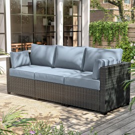 Pakunoda 8-Piece Outdoor Cushions for Patio Furniture Thick Outdoor Chair Cushions Resilient Foam Waterproof Deep Seat Cushion Replacement for 3-Seat Sectional Sets Liner&Cover Light Blue