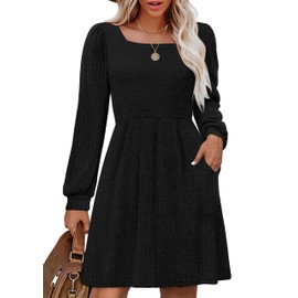OFEEFAN OFEEFAN Funeral Square Neck Dress for Women Black Elastic Waist Dresses for Women L