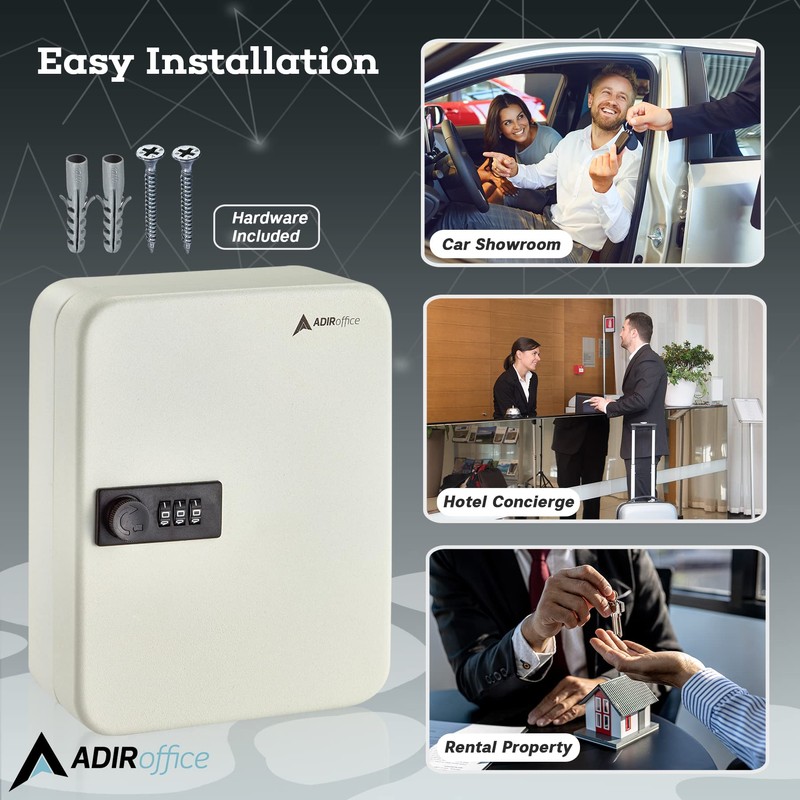 AdirOffice Steel Combination Lock Keys Cabinet Security Storage Box Organizer