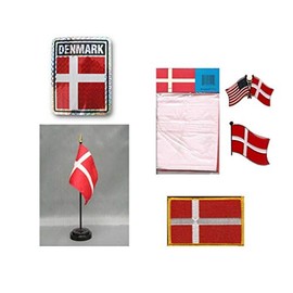 JumpingLight Denmark Heritage Flag Set (3x5 Flag, Decal, Lapel Pins, Desk Flag & Patch) - Quality Flags