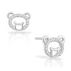 Small Sterling Silver Bear Face Stud Earrings with Cubic Zirconia
