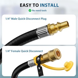 Rushare 20 FT Propane Quick Connect Hose for RV to Grill - Low Pressure Extension Hose with 1/4" Safety Shutoff Valve and 1/4" Male Full Flow Plug, Ideal for Gas Grills, Griddles, Stoves, Fire Pits