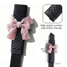 Zigihos Cute Bow Leather Car Seat Belt Cover Pads,2 Pcs & 4 Pcs Seat Belt Cover for Shoulder, Seatbelt Cushion, Car Seat Strap Pads, Seatbelt Covers for Women (Pink,4)
