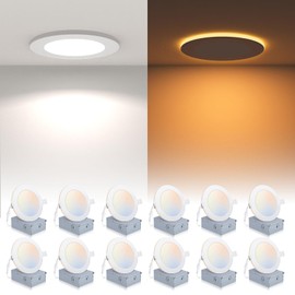 12 Pack Recessed Lighting 6 Inch with Night Light, 6 Inch LED Recessed Lights 5CCT Dimmable 2700K/3000K/4000K/5000K/6000K, 15W 1200LM Ultra Thin Recessed Lighting - ETL and Energy Star Certified