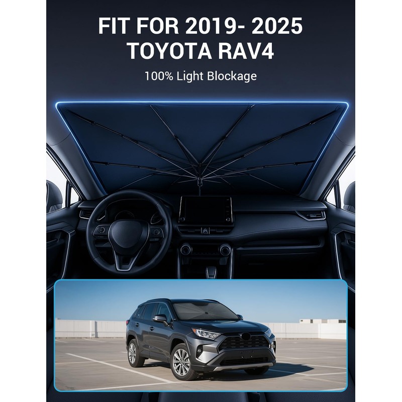 Proadsy Windshield Sun Shade Umbrella for 2019-2025 Toyota RAV4 Foldable