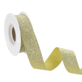 sourcing map 1" x 10 Yards Sparkle Ribbons, Wreath Crafts Cut Edge Ribbon, Sparkling Fabric Ribbon for Bow Making, Gift Wrapping, Festival Wedding Party Decoration, Gold