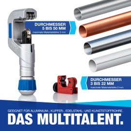 NTG Pipe Cutter Set with Large and Small Pipe Cutter and Deburring Tool (3-50 mm) - Versatile for Stainless Steel, Copper, Aluminium, Steel or Plastic - Includes Deburrer