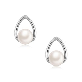 Silver Pearl Drop Earrings for Women Girls, Pearl Stud Earings | Dainty White Gold Hypoallergenic Jewellery Christmas Birthday Gifts