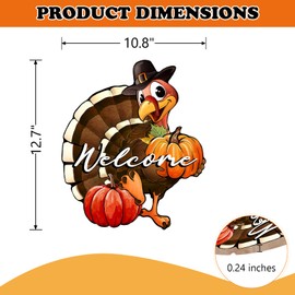 Bolisom Welcome Thanksgiving Turkey Front Door Sign, Fall Harvest Pumpkin Wood Hanger Outdoor Outside Porch Home Decor, Autumn Farmhouse Rustic Wooden Wreath Indoor Wall Hanging Decoration