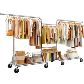 Raybee Heavy-Duty Clothes Rack, 117" W Rolling Rack with Wheels, 600 LBS Load Capacity, Holds 240+ Clothes, Portable, Adjustable, Commercial Garment Rack