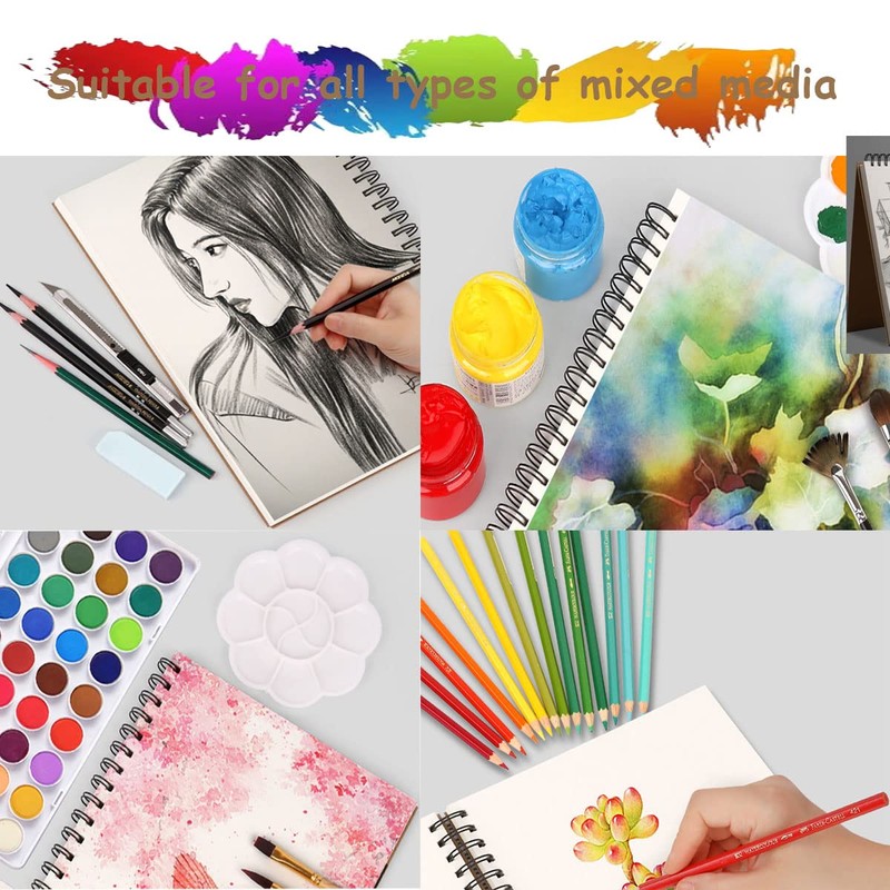 Sketch Book Pad, Drawing Paper Spiral Bound, 98lb/160gsm, Pack of