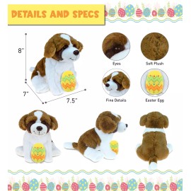 DolliBu Super Soft St. Bernard Dog with Yellow Easter Egg Plush - 8 Inches