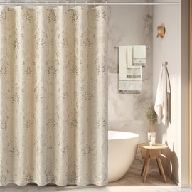 Loom and Mill Textured Fabric Shower Curtain Set with 12 Metal Hooks, Elegant Damask Floral Bathroom Shower Curtain Sets, Waterproof Heavyweight Shower Curtain for Home Bathroom(72x72,Light Apricot)