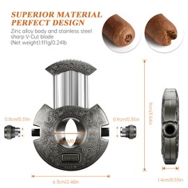 XIFEI Cigar Cutter with 2 Cigar Punch, Stainless Steel Cigar Guillotine Ergonomic Design Secure-Lock, Portable V-Cut Cutters Up to 58 Ring Gauge, Men's Gifts Ideal Cigar Accessories (Silver)