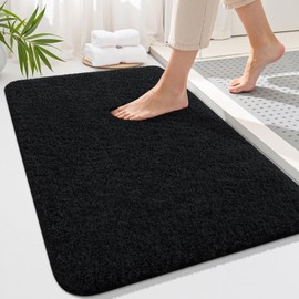 OLANLY Soft Microfiber Small Bath Mat, Super Absorbent Plush Shaggy Bathroom mat, Machine Washable Dry Bathroom Rug, Non-Slip Bath Mats for Bathroom Floor, Tub and Shower, 16x24, Black