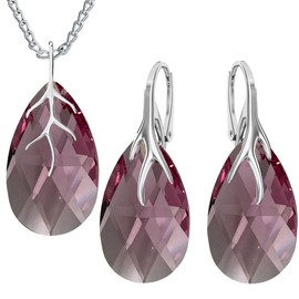 Earrings 925 Silver with Necklace Elegant Women's Set – High-Quality Zircons – Jewellery Chain Women's Earrings Set with Necklace Gift Idea for Birthday, Anniversary, Christmas, Sterling Silver,