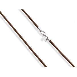 Miabella Genuine 2mm Black or Brown Italian Leather Cord Chain Necklace for Men Women with 925 Sterling Silver Clasp Made in Italy (Brown, 22)