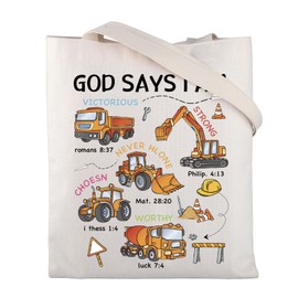 BNQL God Says I Am Construction Tote Bag Construction Gifts Bible Verse Truck Gifts Bag Construction Trucks Canvas Tote Bag