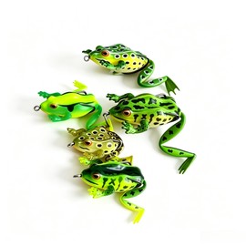 Frog Lures for Bass Fishing, 5 Pack XL & L Size Topwater Hollow Body Weedless Frog Baits with Double Hooks for Freshwater Fishing