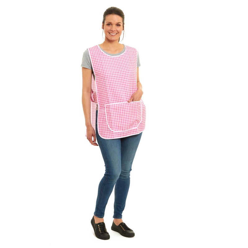 Ladies Gingham Design With Piping Tabard Apron Overalls Front Pocket