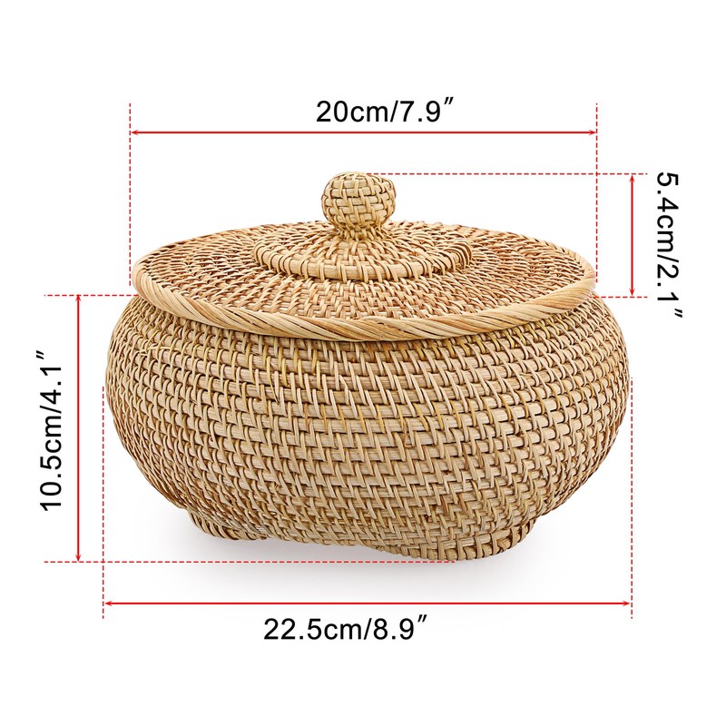 IGNPION Rattan Storage Basket with lid Multi-Purpose Decorative Storage Baskets