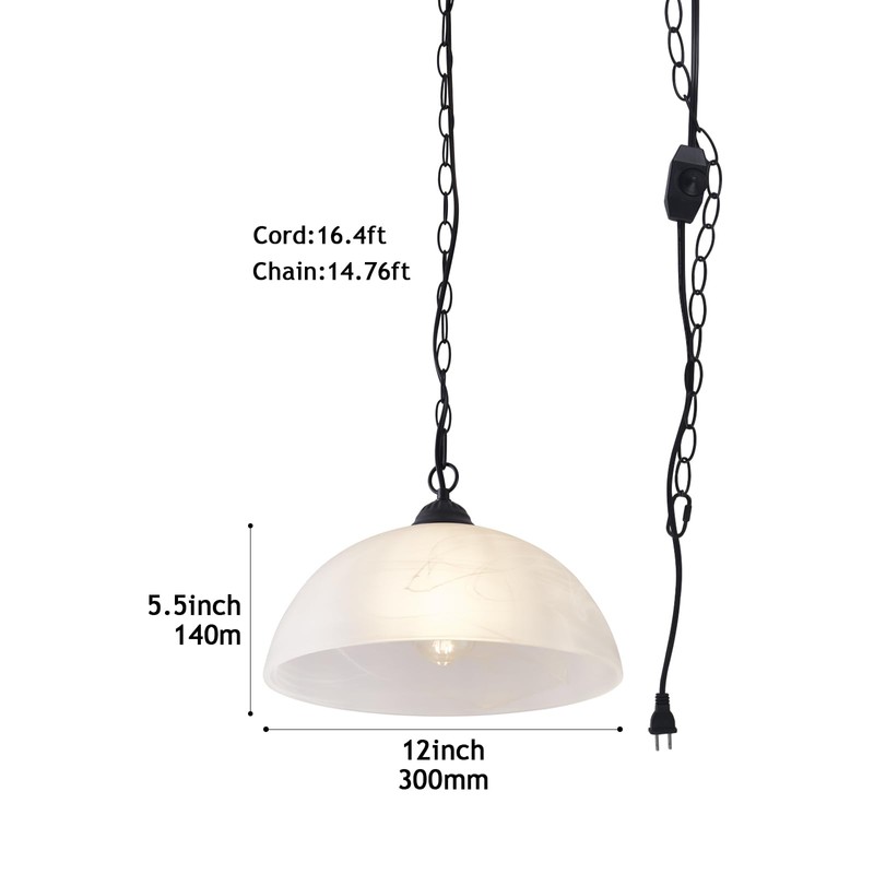 WEIYOUDJ Plug in Pendant Light Alabaster Glass Shade Hanging Lamp