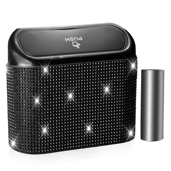 NBTEPEM Bling Car Trash Can with Lid, Mini Auto Garbage