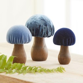 Velvet Mushrooms Set of 3, Shelf sitters, mantel decor, everyday tablescape, gift for nature lover, wedding centerpiece (Green)