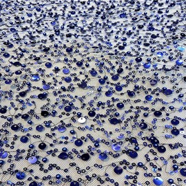SHTGOI 1 Yard Sequin Bead Tube Net Tulle Fabric 125 cm Wide Sequin Fabric Glitter Embroidery Mesh Mesh Fabric Embroidery Fabric Upholstery Fabric for DIY Clothing Sewing Home Decoration Royal Blue