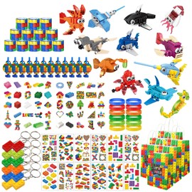 134 Pcs Building Blocks Party Favors with Temporary Tattoo Gift Bag Sticker for Kids Boys Girls Ages 6-12+, Marine Animals Toy Birthday Party Supplies Gifts Classroom Prize Goodie Bags Fillers