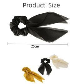 3PCS Hair Scarf Scrunchies with Ribbon Tails for Girls Women Hair Bow Scrunchy Scarf Hair Ties for Teen Girls Knotted Bow Hair Elastics Satin Ponytail