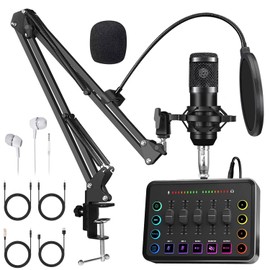 F9 Podcast Equipment Bundle,Condenser Mic Recording Studio,Streaming Podcast Mic Starter Kit with Voice Changer, Live Sound Card Audio Interface for Computer Vlog Living YouTube TikTok (Black)