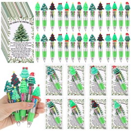 Engrowtic 28 Sets Christmas Multicolor Ballpoint Pens with Christmas Tree Bookmarks 4-in-1 Retractable 0.7mm Pens Bulk for Xmas Party Supplies Rewards Office Gifts Stocking Stuffers(Classic Pattern)
