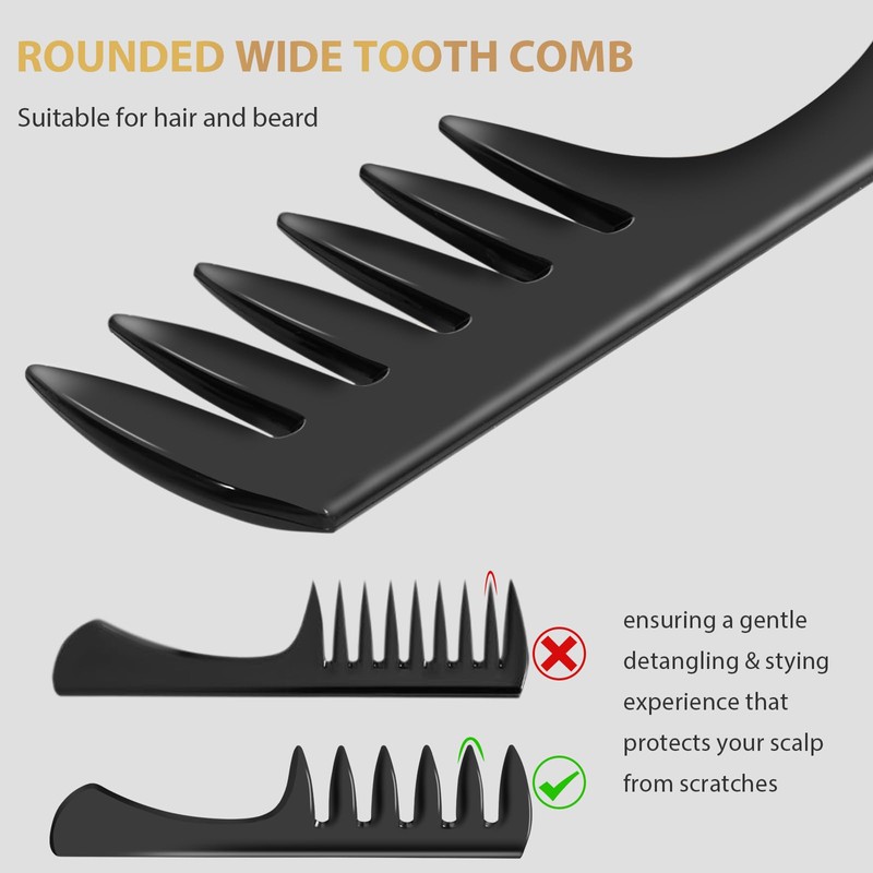 DUAIU 3 Pieces Hair Styling Combs for Men Black Wide
