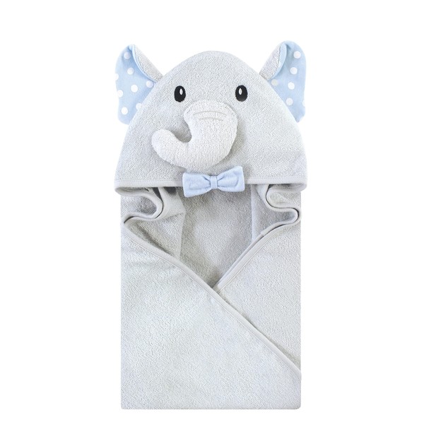 Hudson Baby Unisex Baby Cotton Animal Face Hooded Towel, White Dots Gray Elephant, One Size